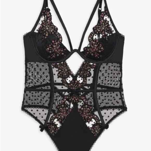 New! For Love and Lemons Caprice Bow Detail Teddy Black 31608 - Picture 2 of 15